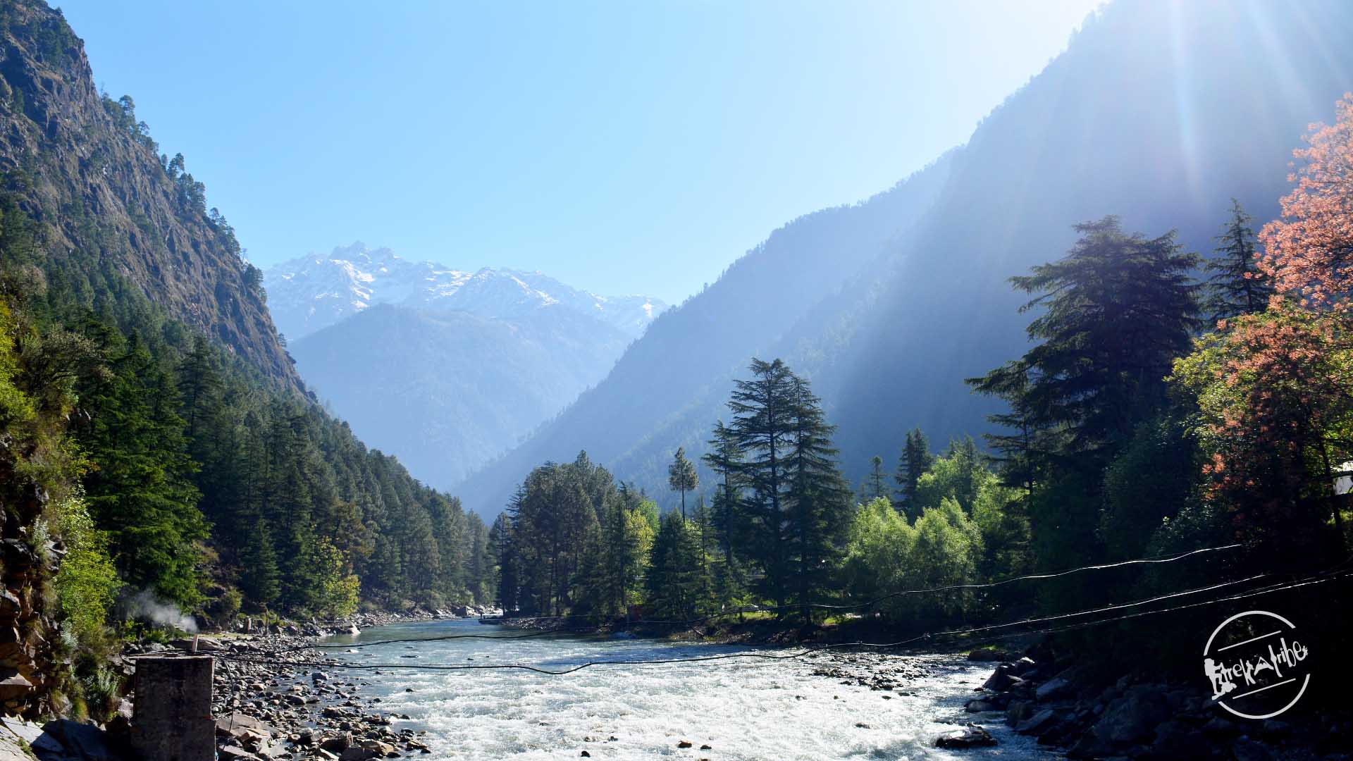 en-route Rasol Trek - Parvati river view from kasol - challal bridge