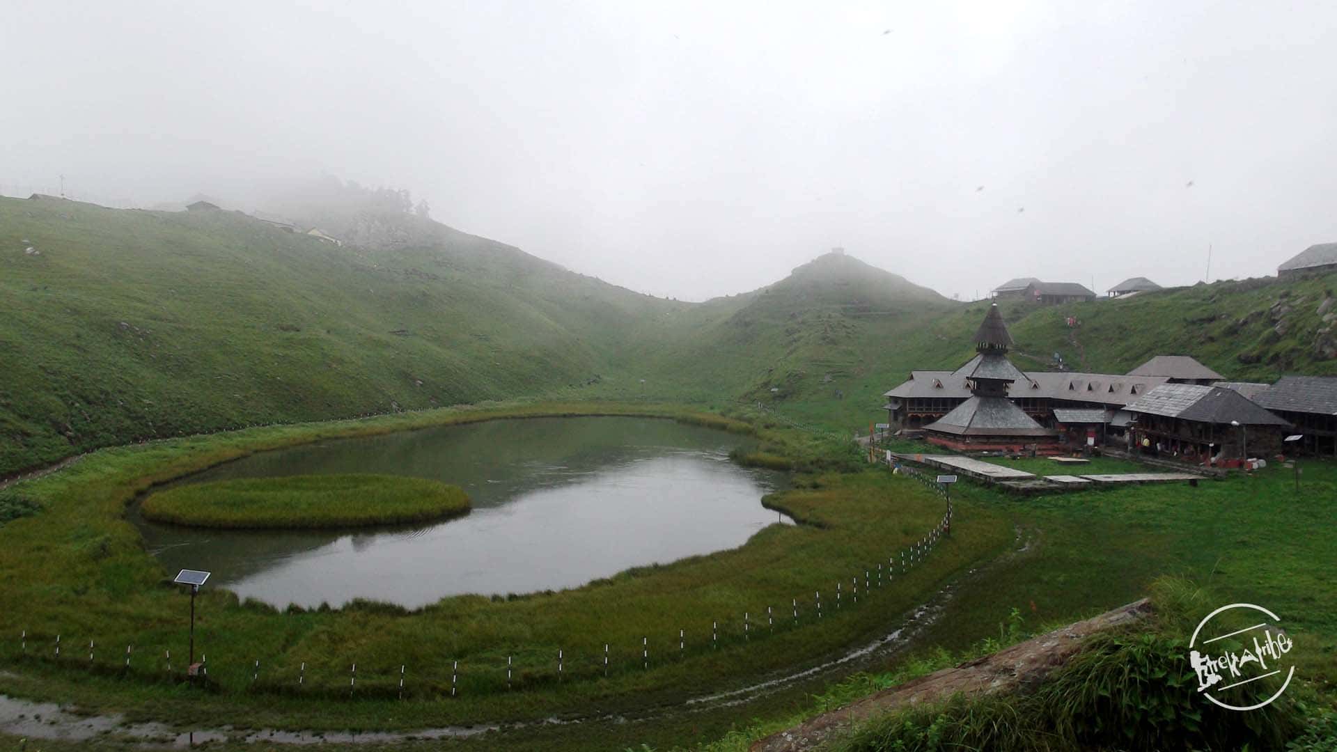 Prashar Lake with floating island and temple dedicated to the the sage Prashar